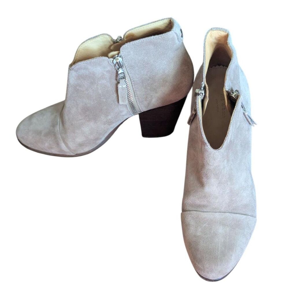 Rag & Bone Suede Ankle Boots 39.5 US 9.5 Nude Taupe V-Cut Block Heel Booties